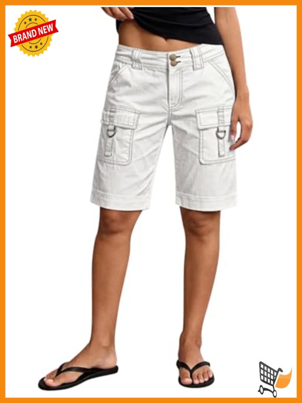 Mid Rise Washed Dual Button Seam Detail Denim Bermudas with Flap Pocket